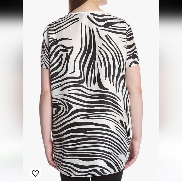 LAFAYETTE 148 Newyork 100% silk Shari ShortSleeve Zebra-Print Top Black/White. M - Picture 3 of 16